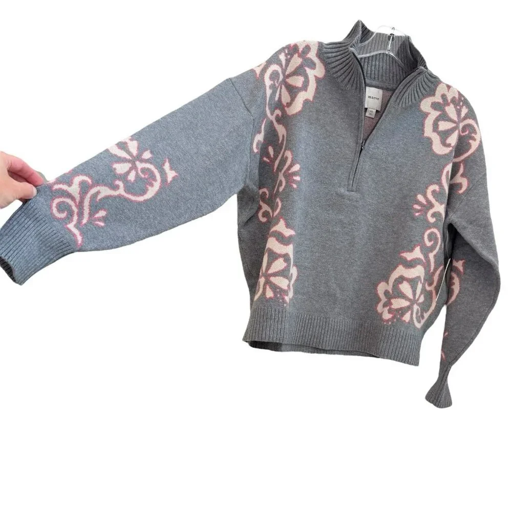 Anthropologie Montana Mock Neck Sweater Maeve Half Zip Up Grey Pink Womens XS - Picture 5 of 11